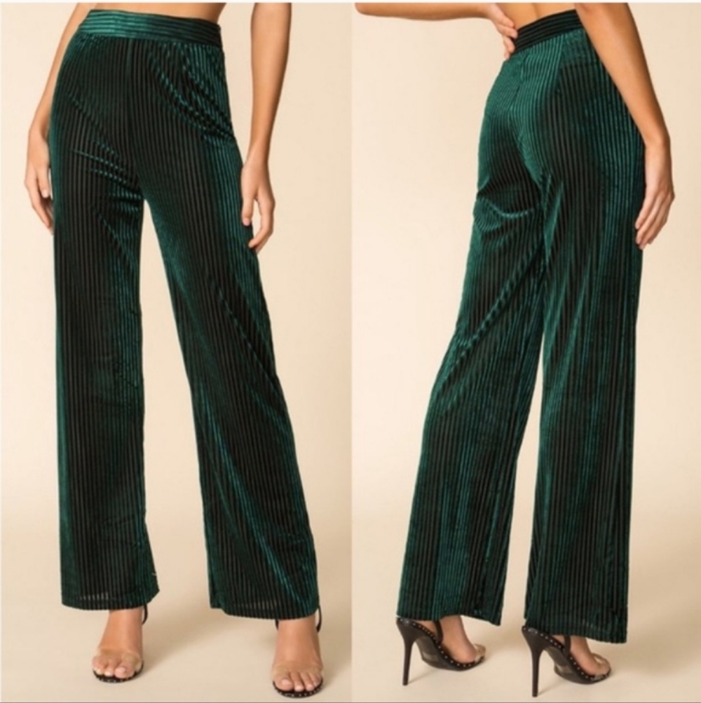 Superdown Green Velvet Striped Pants